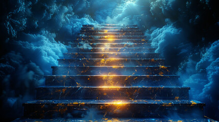 Blue stairs leading to heaven - obrazy, fototapety, plakaty
