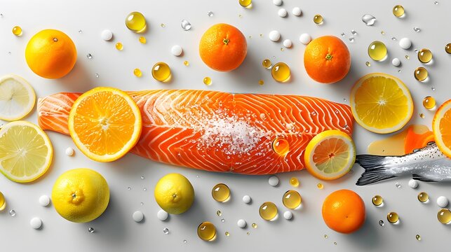 A colorful plate of fresh salmon with steamed vegetables and a side of sliced orange for a healthy meal