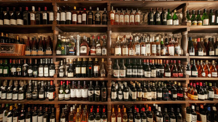Shelves with rare, expensive, elite wines in an enoteca