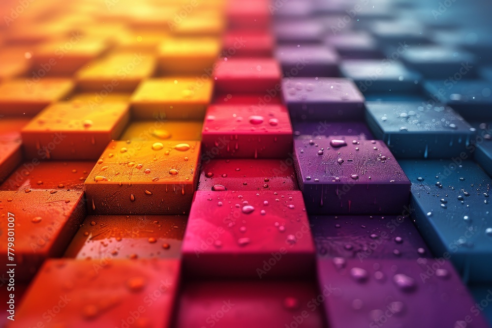 Poster engaging image of a computer keyboard with raindrops on vibrant multicolored keys