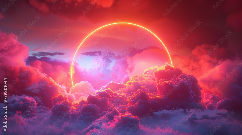 Poster 3d render of a colorful cloud with glowing neon in the shape of a sphere