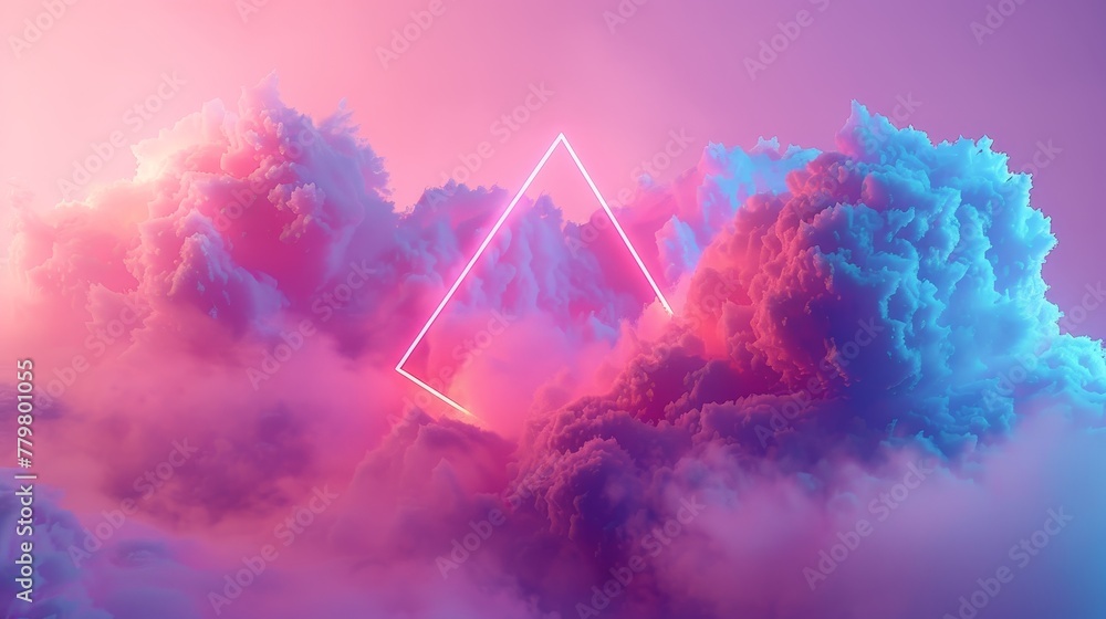 Poster 3d render of a colorful cloud with glowing neon in the shape of an octahedron