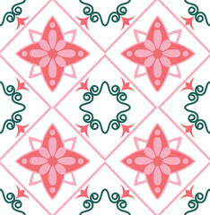 Seamless pattern with decorative abstract flowers in pink and white colours.