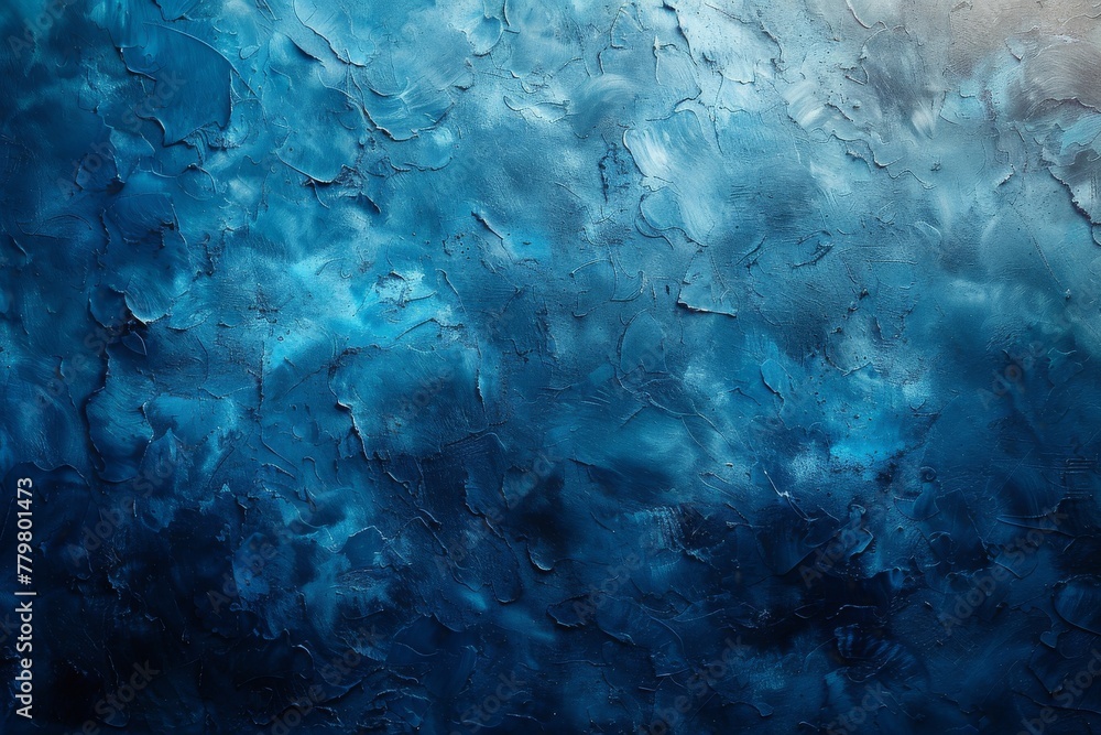 Poster close-up of textured blue paint strokes creating a rugged and dynamic surface that evokes depth and 