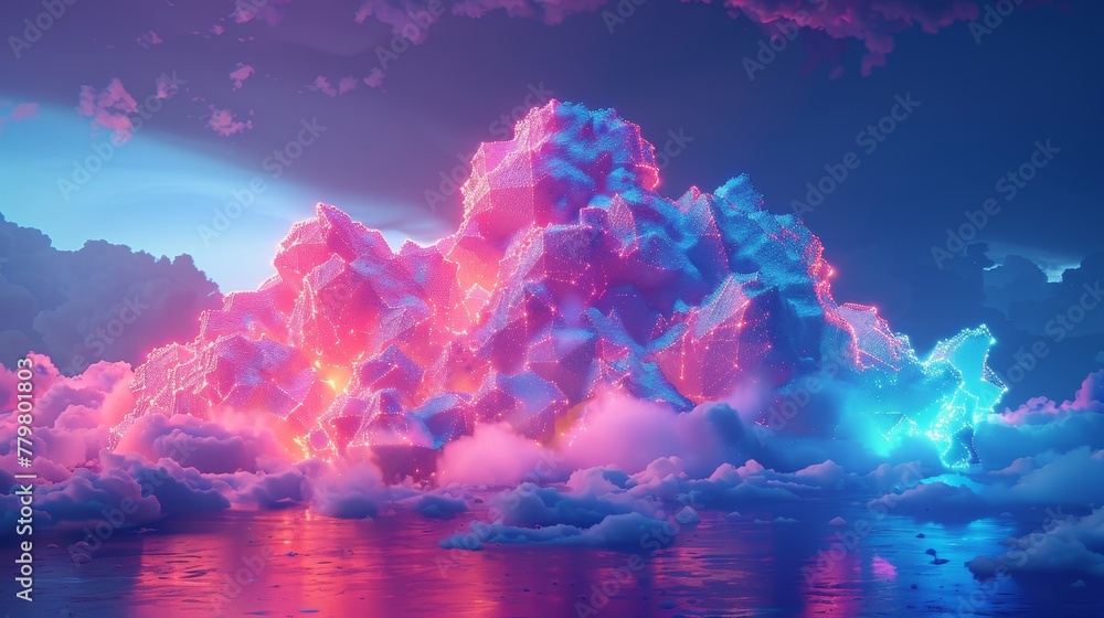 Aufkleber 3d render of a colorful cloud with glowing neon, shaped like an intriguing prism
