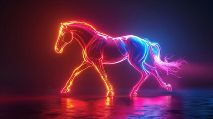 Obraz na płótnie Canvas 3D render of glowing neon horse symbol on a randomly colored background