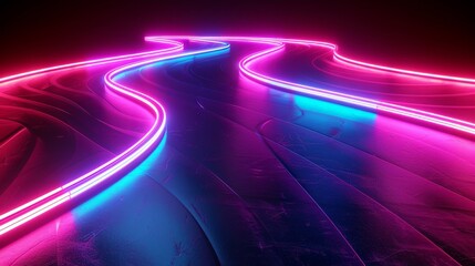 3D render of glowing neon on black background, in the style of neon pink and lime green