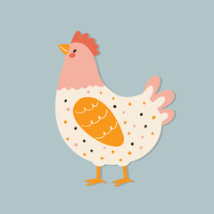 Adorable vector illustration of a chicken on a turquoise background