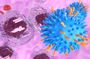 CAR T cell therapy in Chronic lymphocytic leukemia (CLL) - closeup view 3d illustration - obrazy, fototapety, plakaty