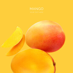 Creative layout made of mango on the yellow background. Food concept. Macro concept.