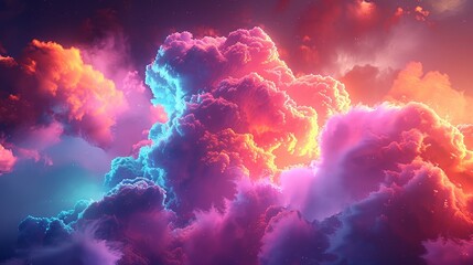A 3D render of a colorful cloud with glowing neon, embodying the essence of creativity - obrazy, fototapety, plakaty