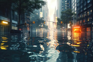 Urban Deluge: Battling the Floodwaters - obrazy, fototapety, plakaty