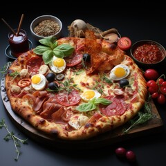 Photograph of pizza in a professionally lit background that looks delicious.