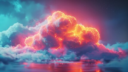 A 3D render of a colorful cloud with glowing neon, symbolizing the harmony of elements