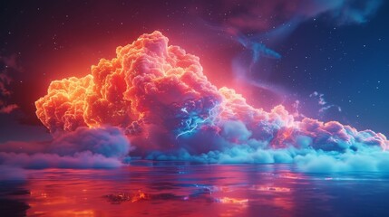 A 3D render of a colorful cloud with glowing neon, symbolizing the mystery of the cosmos - obrazy, fototapety, plakaty