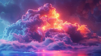 A 3D render of a colorful cloud with glowing neon, symbolizing the beauty of impermanence