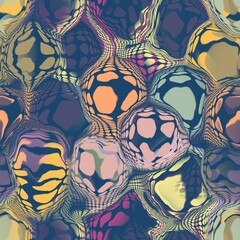 Seamless pattern with flowing ink, circles or water drops with animal spots drawn in ink. Suitable for interior, wallpaper, fabrics, clothing, stationery.