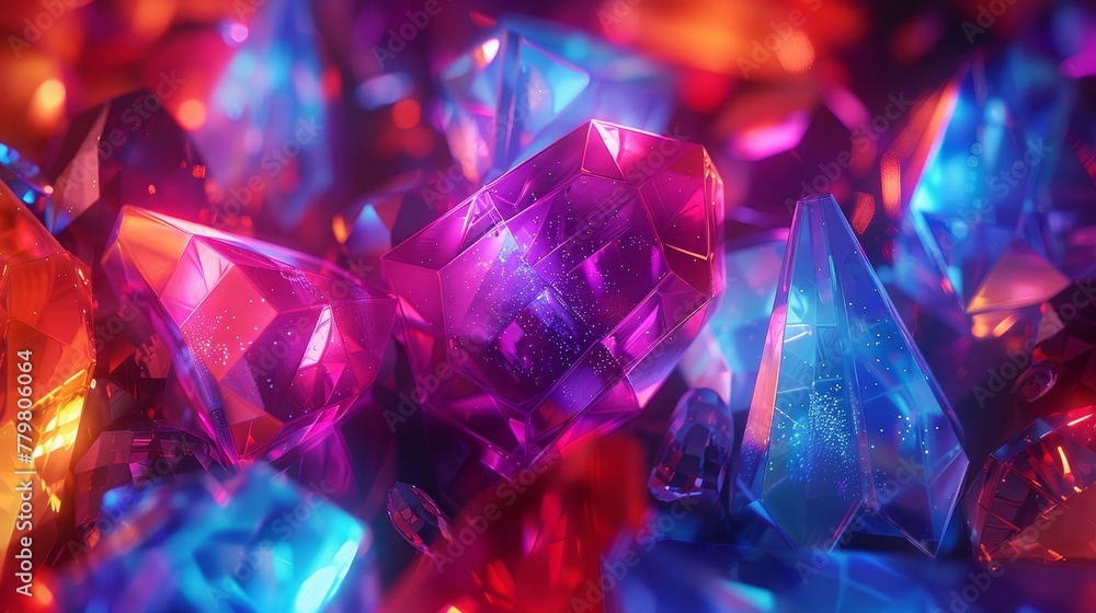 Aufkleber a 3d render of glowing neon diamonds against a background of random color