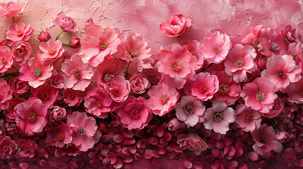 Close-up of pink and red flowers arrangement. Floral texture background. Design for greeting card, invitation, poster.