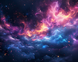 Fototapeta premium Fractal Universe, Glittering Stars, Cosmic Exploration, Digital Art, Neon Glow, HDR, Bokeh Effect