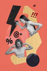 Composite collage picture image of screaming female argument hater bullying violence problem...
