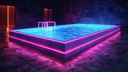 A spectacular 3D render of glowing neon swimming pool on a black background