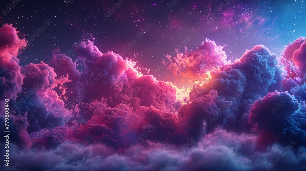 Aufkleber an abstract 3d render of a neon cloud with geometric shapes