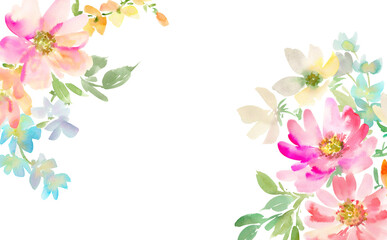 Pink and orange floral background illustration drawn in watercolor. Watercolor illustration of flowers for a transparent background.