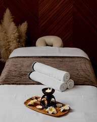 massage room candles towel