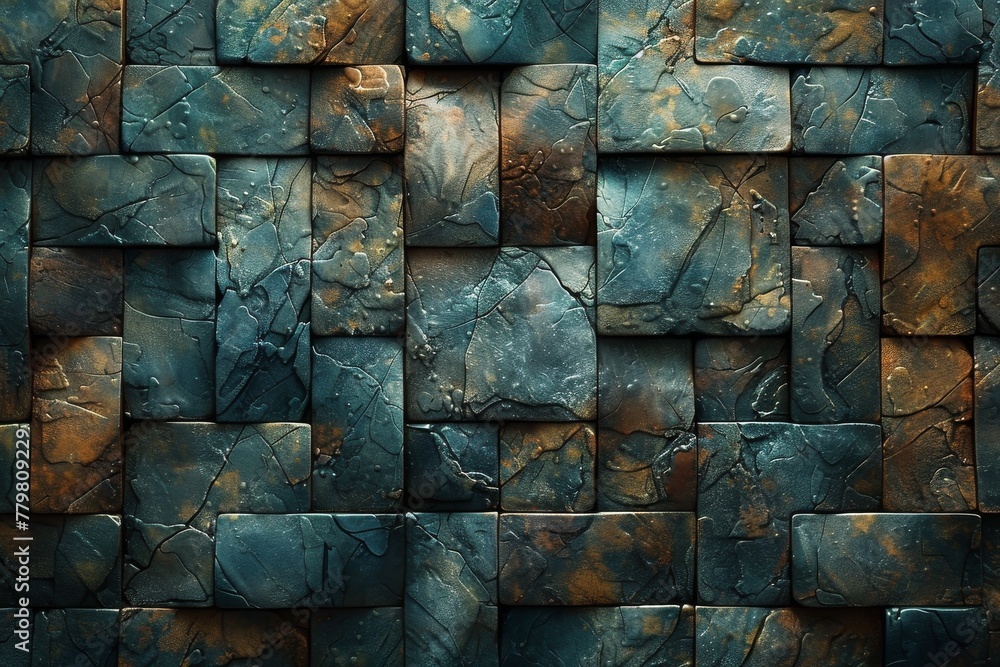 Aufkleber a detailed view of an old stone block wall showing a rich array of natural textures and hues
