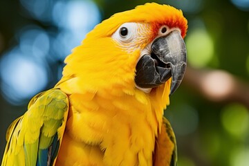 Curious Yellow black parrot. Tropical bird. Generate Ai
