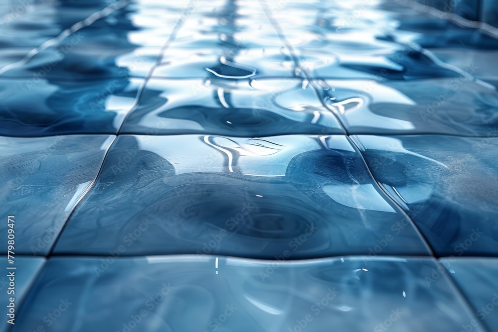 Poster an abstract image showcasing reflective ripples creating a calming watery surface in shades of blue