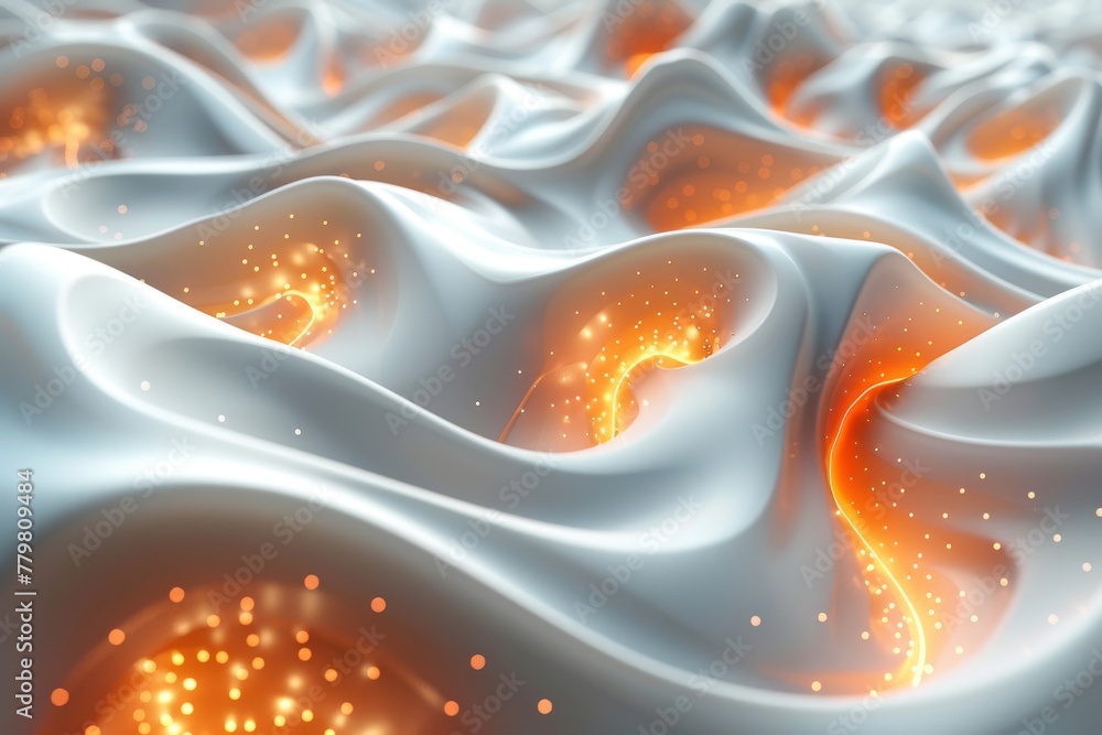 Poster this dynamic image captures an abstract flow of fiery energy lines on a smooth white fabric texture