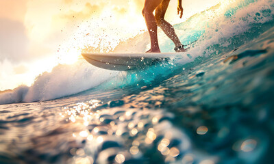 A surfer riding on the the turquoise sea.  - 779809407