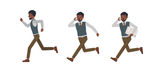 Set of Businessman character vector design. Indian man running and talk on phone illustration. Presentation in various action.