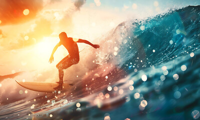 A surfer riding on the the turquoise sea.  - 779809473