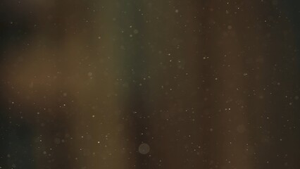 Extreme close up shot of wooden dust after sawing wooden planks or boards floating in the air, cinematic abstract background.