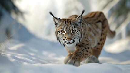 Fototapeta premium A cat is walking through the snow