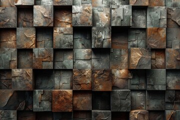 This image showcases a variety of metallic squares with different textures and earth-toned shades in a random pattern