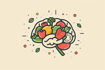 A minimalist icon of a brain made of fruits and vegetables