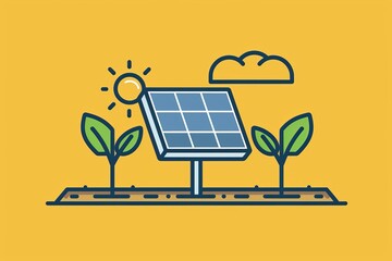 A minimalist icon of a solar panel and a plant - obrazy, fototapety, plakaty