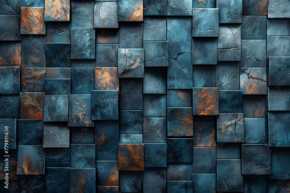 Poster this image showcases a blend of blue and rust-colored textured tiles, arranged in a pattern that is 