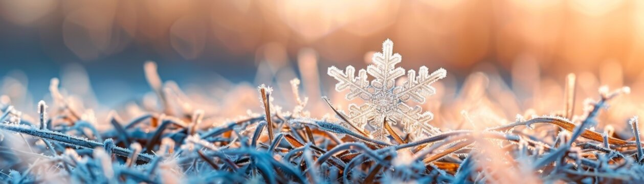 A simple image of a snowflake above a dead crop