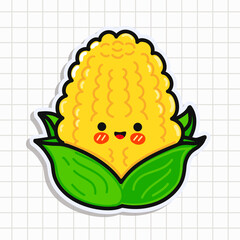 Cute funny Corn sticker. Vector hand drawn cartoon kawaii character illustration icon. Isolated on background. Corn card character concept