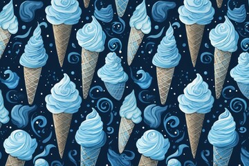 Enticing Pattern blue ice cream snack. Nature cone. Generate Ai