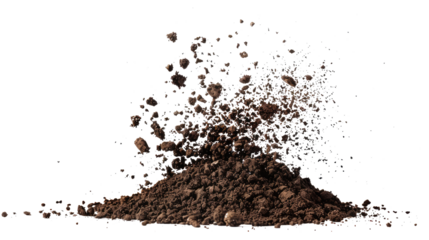 falling soil dirt isolated on white or transparent 