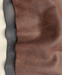 Various coloured sheets of raw leather ready to be used in production at a workshop 3d render