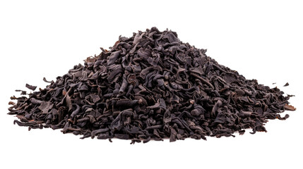 dried black tea leaves isolated on white