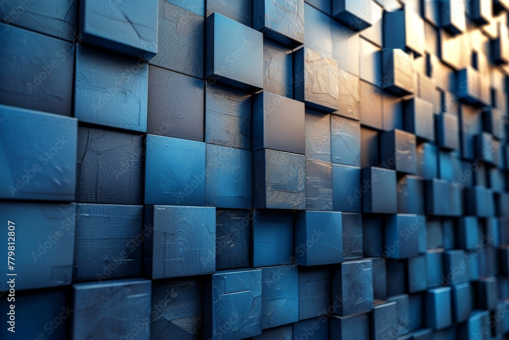 Poster a close-up view of an array of blue geometric shapes creates a modern and dynamic 3d visual texture