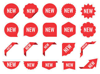 Stickers for a new product. Red stickers to mark new items in the store. Vector illustration